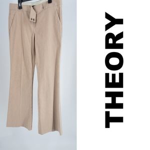 THEORY Tan Pinstripe Trousers Size 8